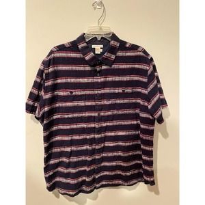 Carbon 2 Cobalt Striped Blue Red Mens XL Button Up Short Sleeve Cotton Pockets